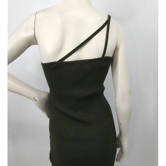 Cider Green Rib Knit One Shoulder Sleeveless Sweater Dress 1XL Bodycon Stretch - Picture 8 of 9